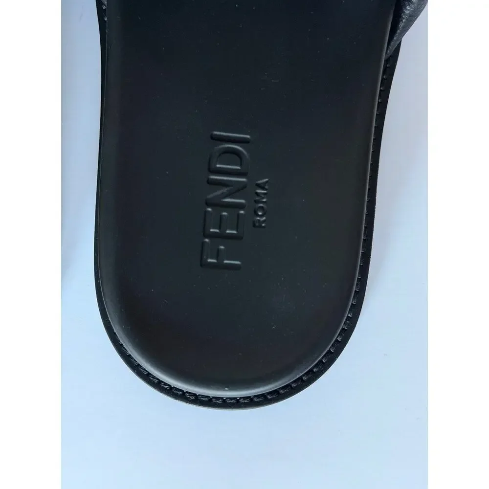 Fendi Men's Roma Leather Slide Sandals Black 9 US/8 UK IT 7X1649 NIB $750